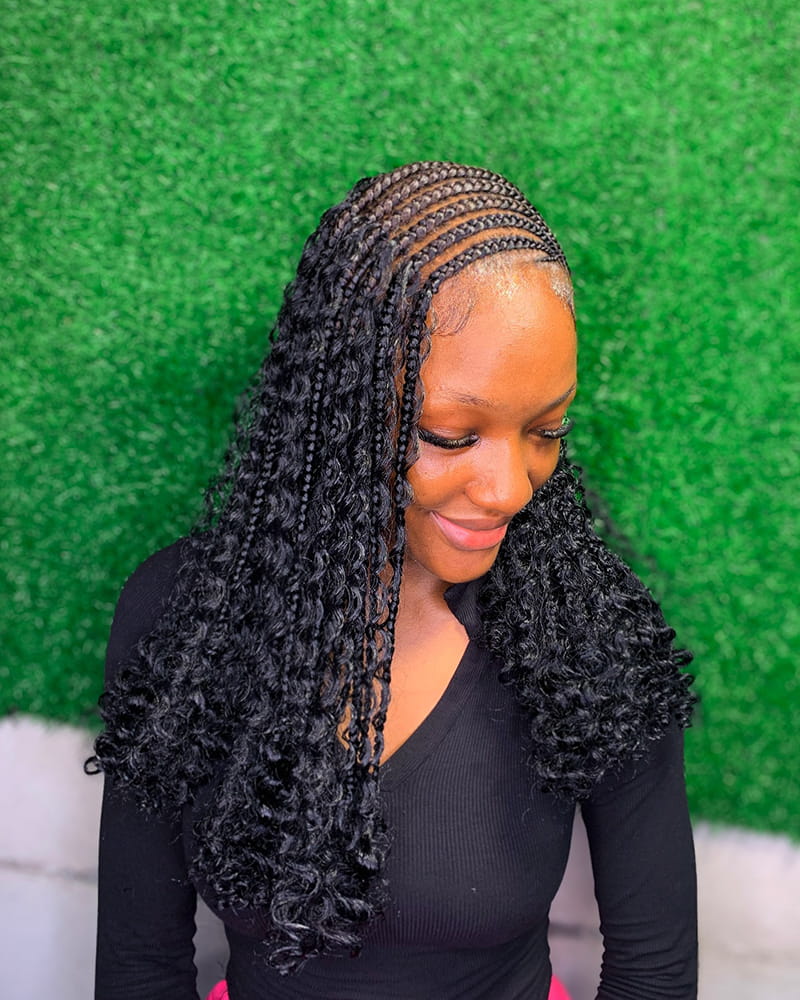 Long Side-Swept Cornrow Braids
