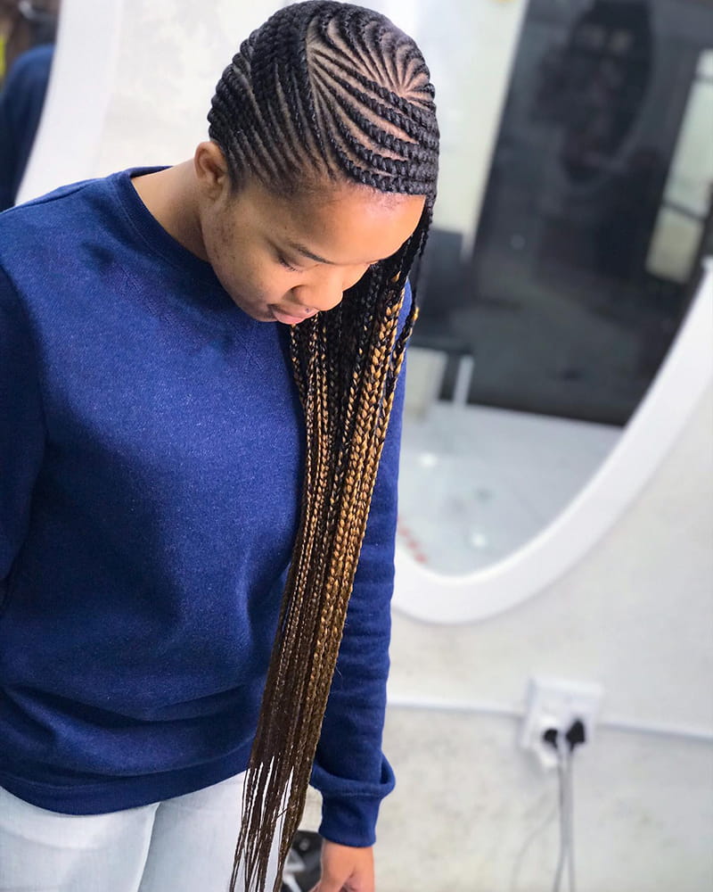 Long Side-Swept Cornrow Braids