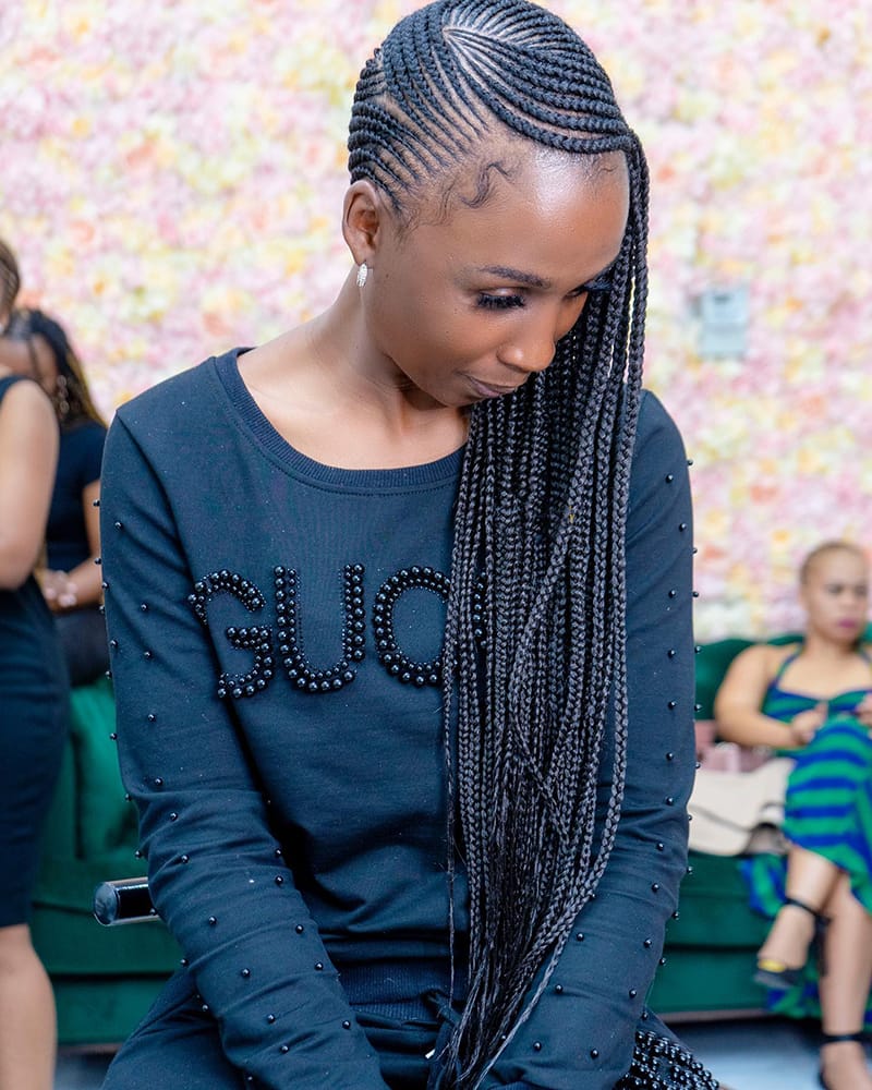 Long Side-Swept Cornrow Braids