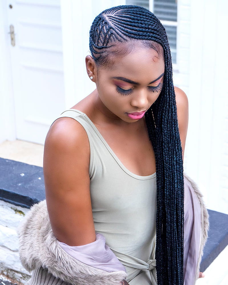 Long Side-Swept Cornrow Braids