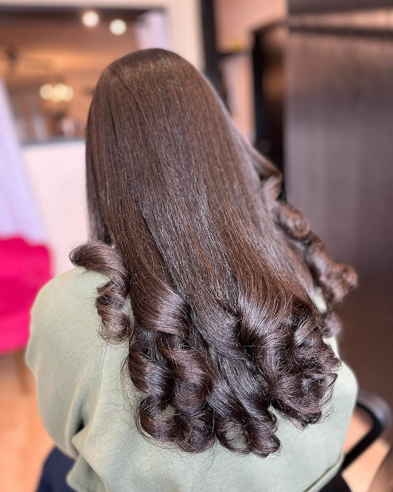 Long Silk Press with Big Barrel Curls