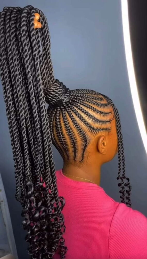 Lonng Ponytail with Cornrow Braids