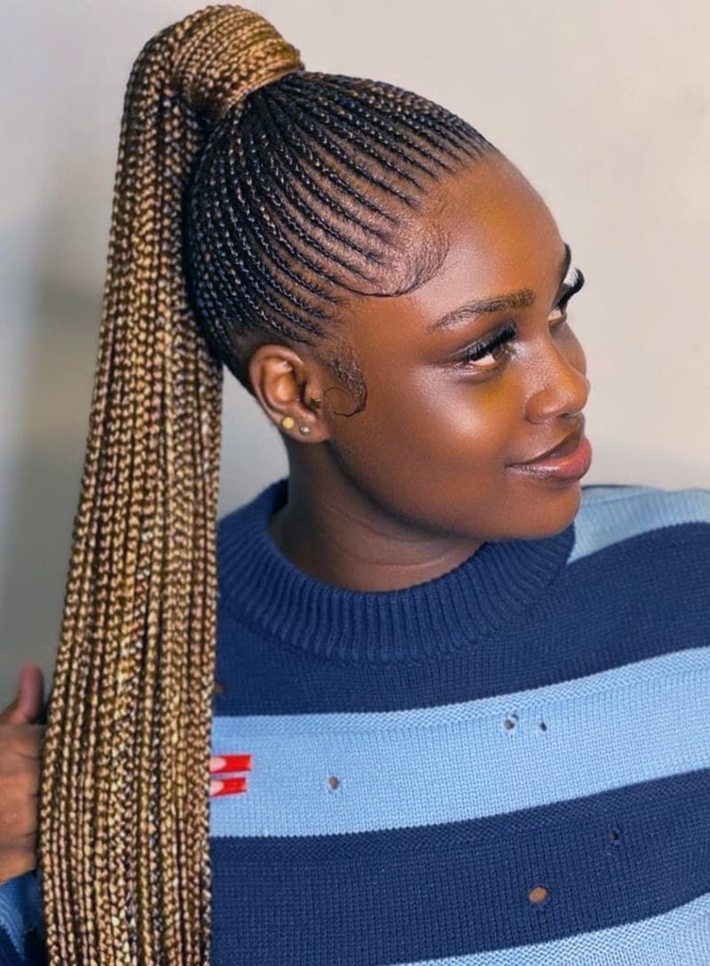 Lonng Ponytail with Cornrow Braids