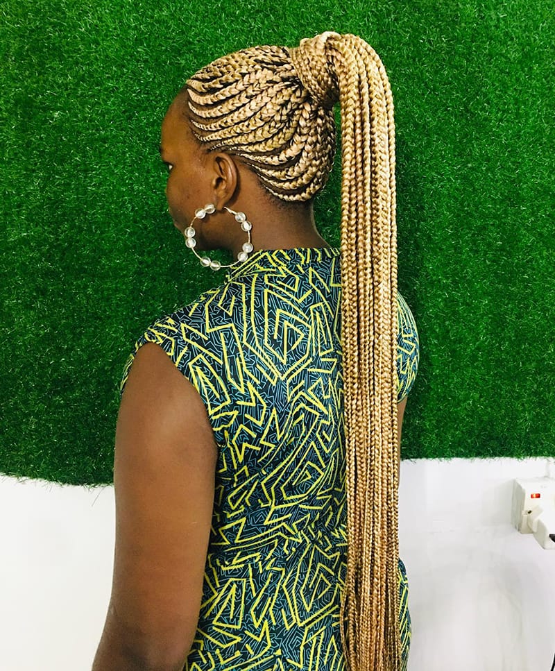 Lonng Ponytail with Cornrow Braids