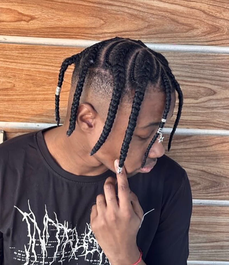 Mens Cornrow Braids with Bangs Side View