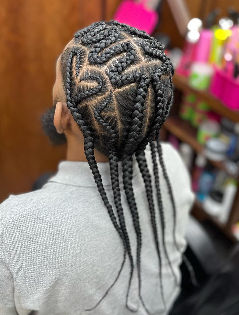 Mens Cornrow Braids with Heart Shape Back View