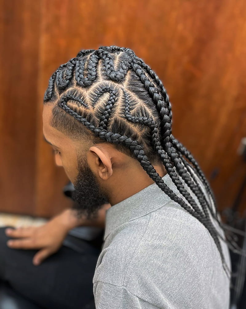 Mens Cornrow Braids with Heart Shape Side View