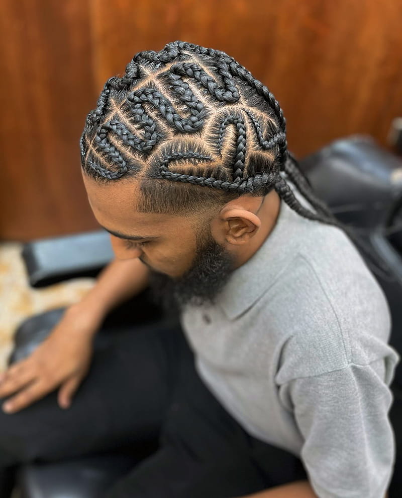 Mens Cornrow Braids with Heart Shape Top View