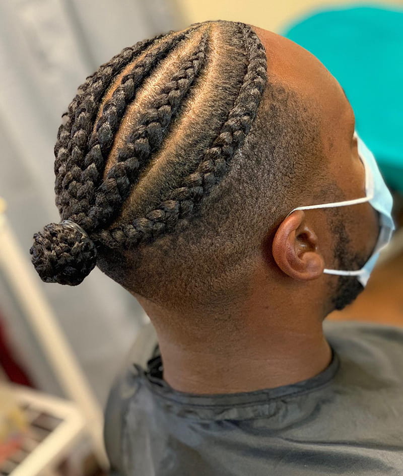 Mens Cornrow Braids with Topknot