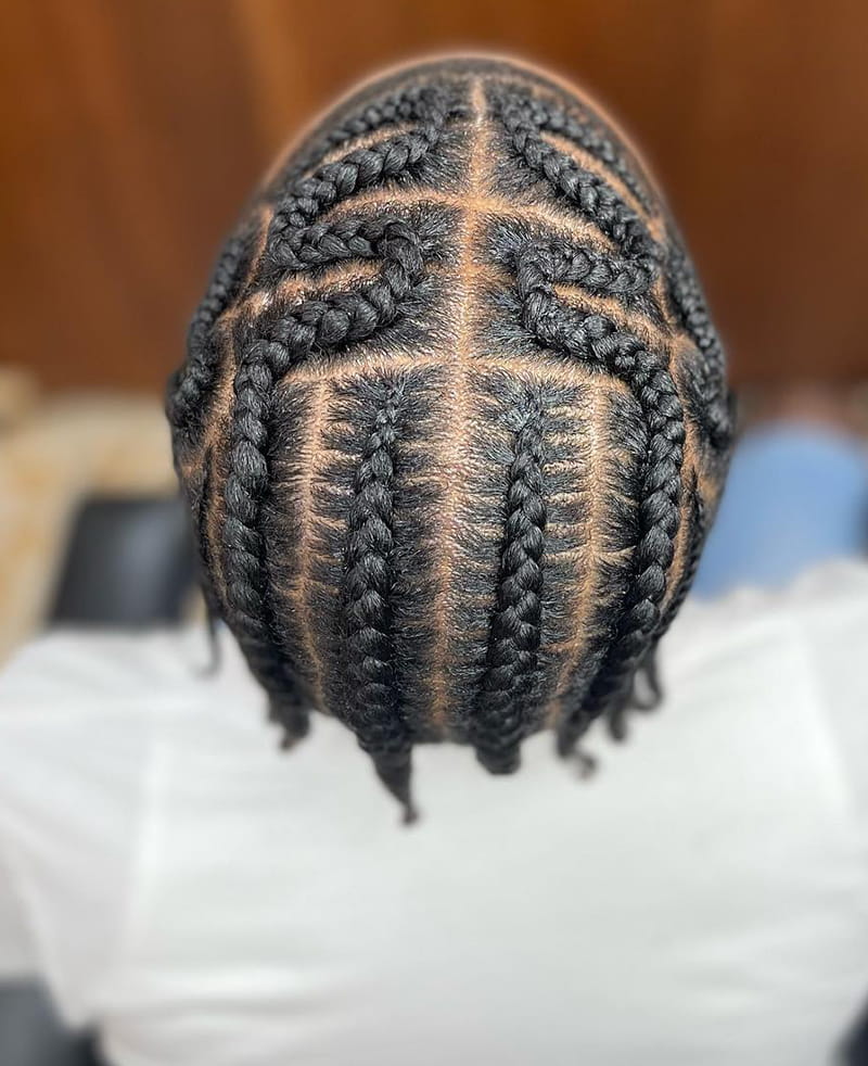 Mens Zigzag Cornrow Braids Back View