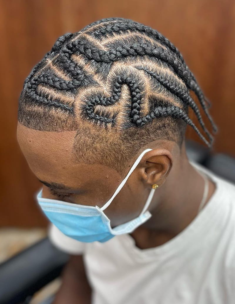 Mens Zigzag Cornrow Braids Front View