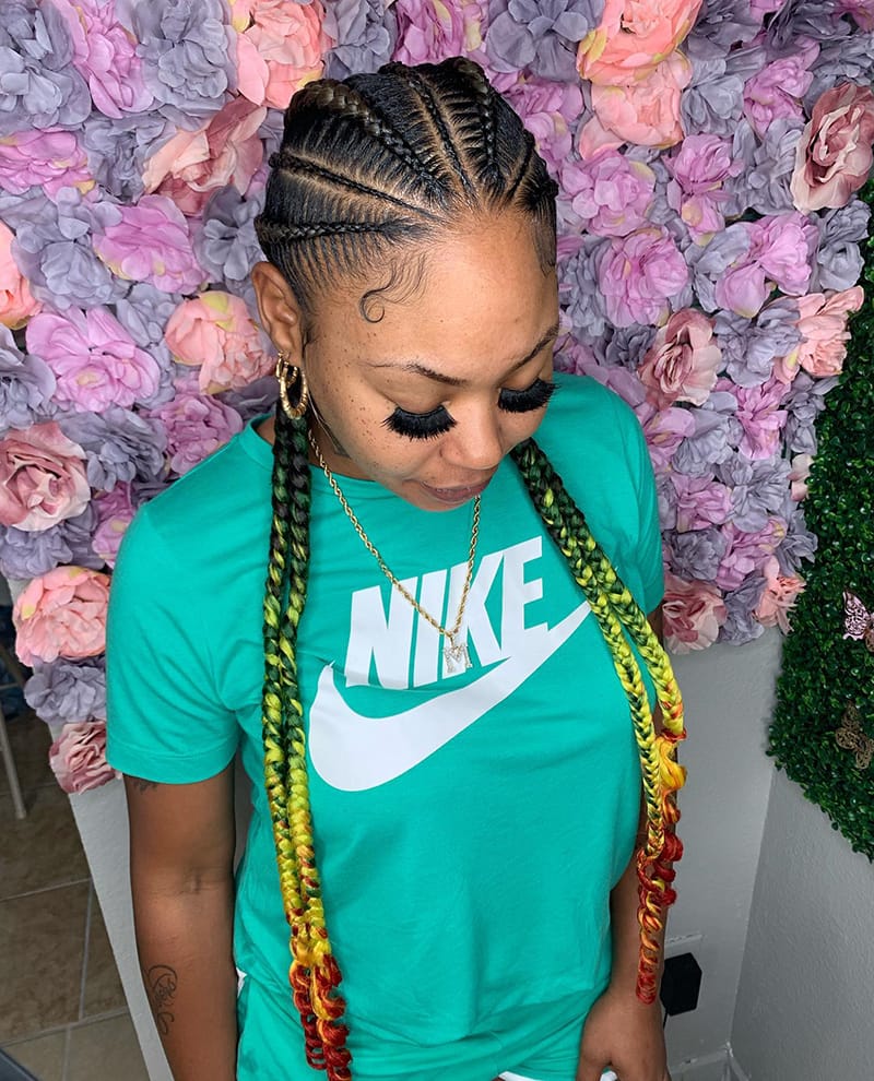 Long Multi-Colored Cornrow Braids