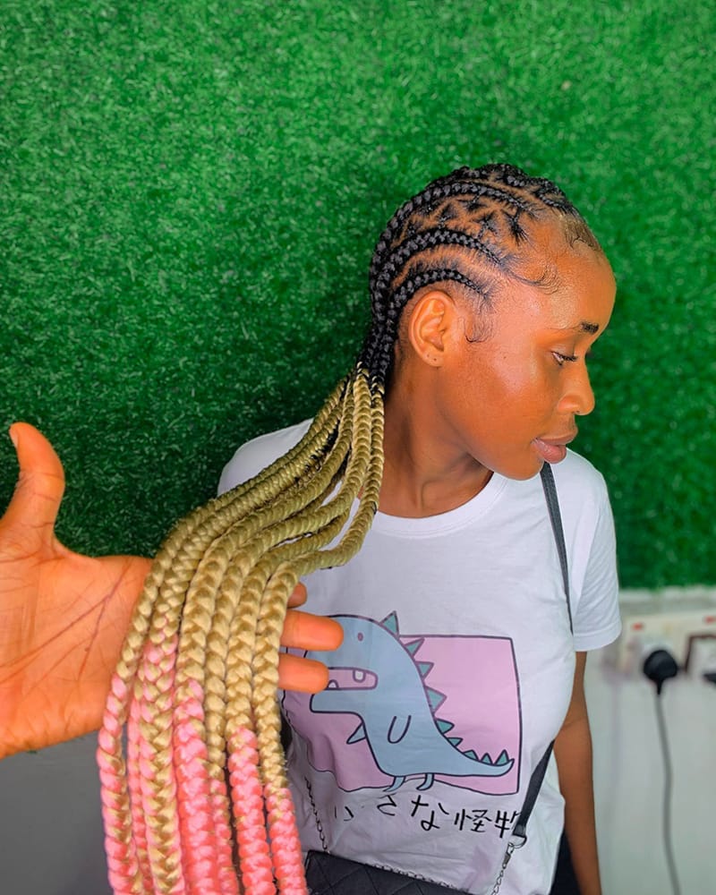Long Multi-Colored Cornrow Braids