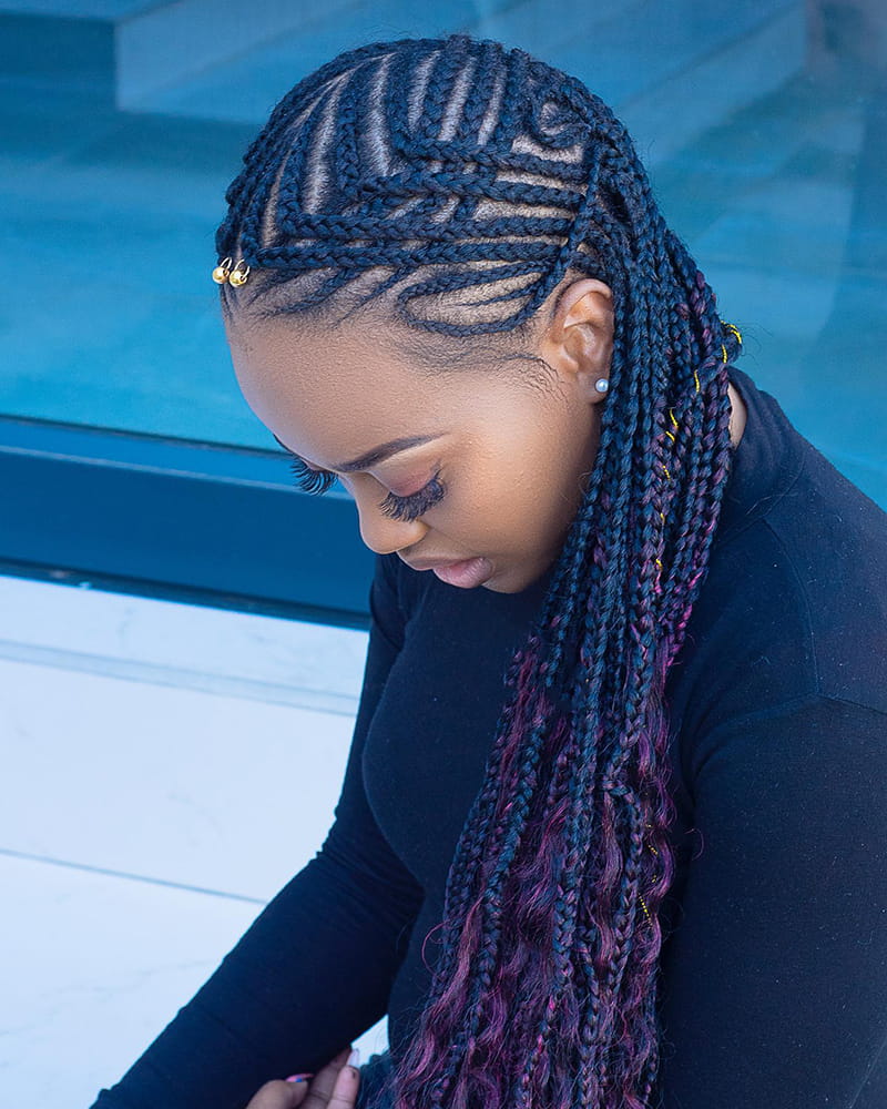 Long Multi-Colored Cornrow Braids