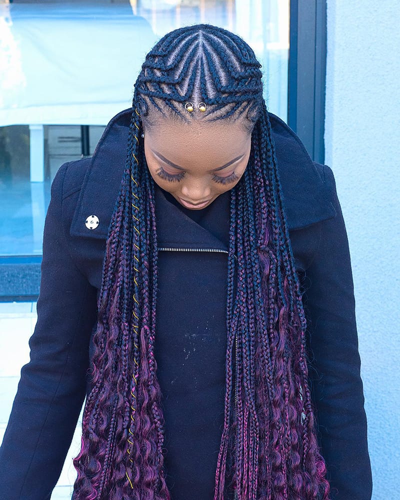 Long Multi-Colored Cornrow Braids