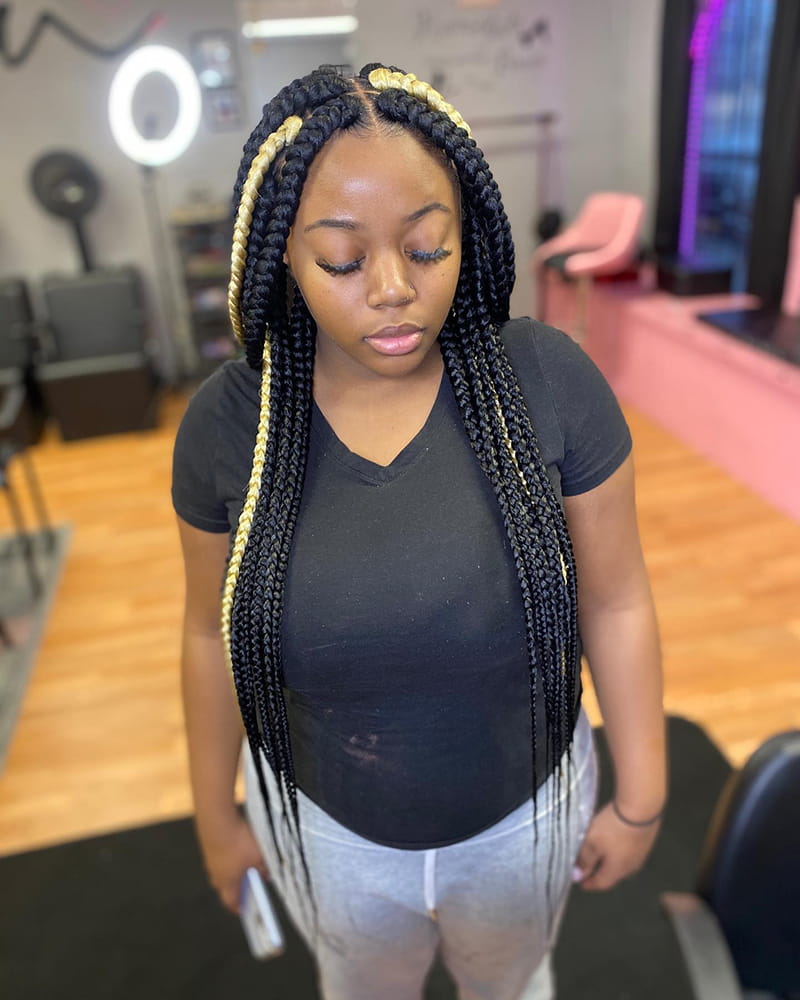 Multi-Colored Long Box Braids hairstyles
