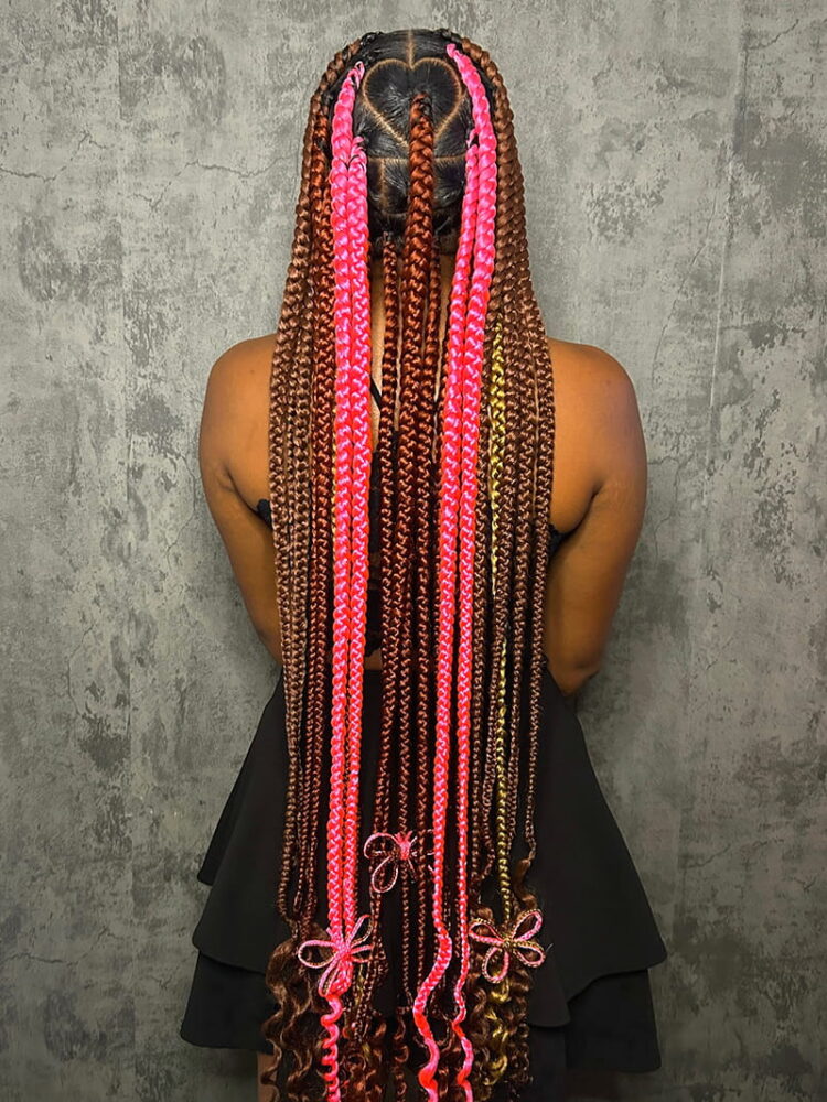Multi-Colored Long Box Braids hairstyles