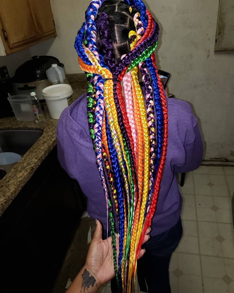 Multi-Colored Long Box Braids hairstyles