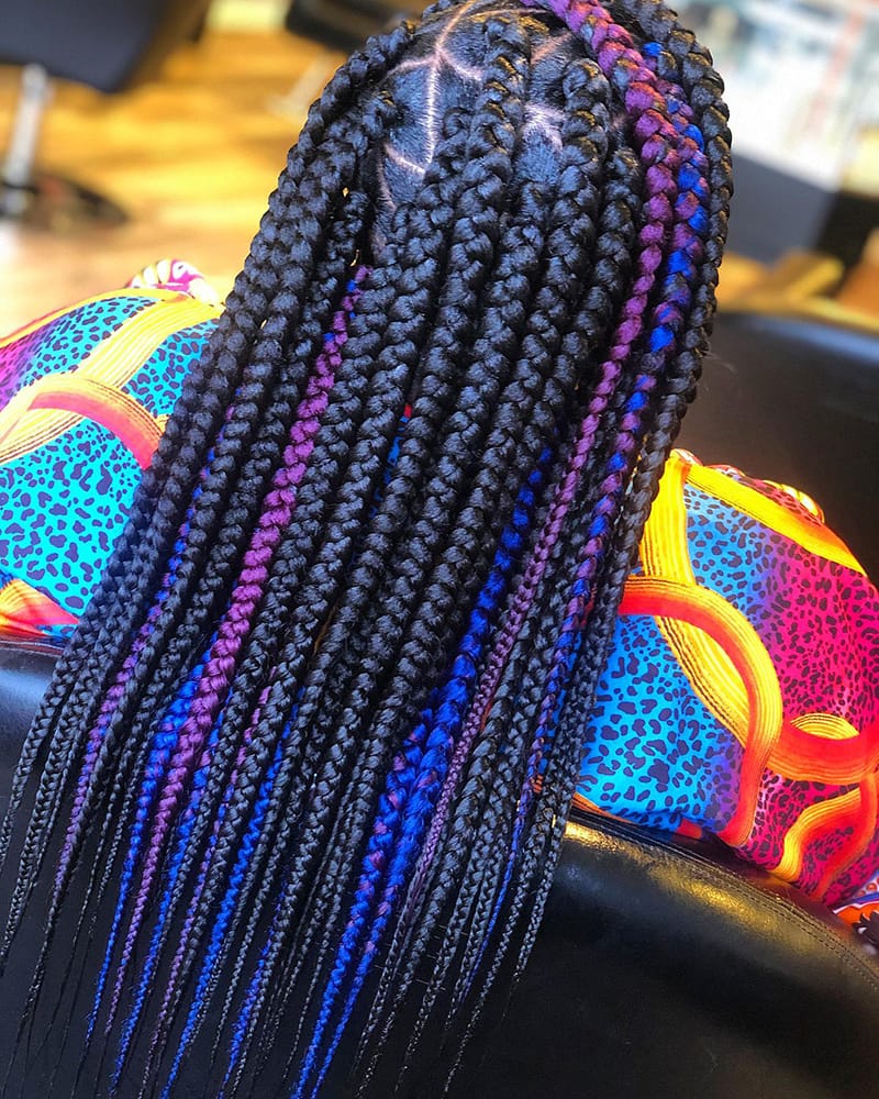 Multi-Colored Long Box Braids hairstyles
