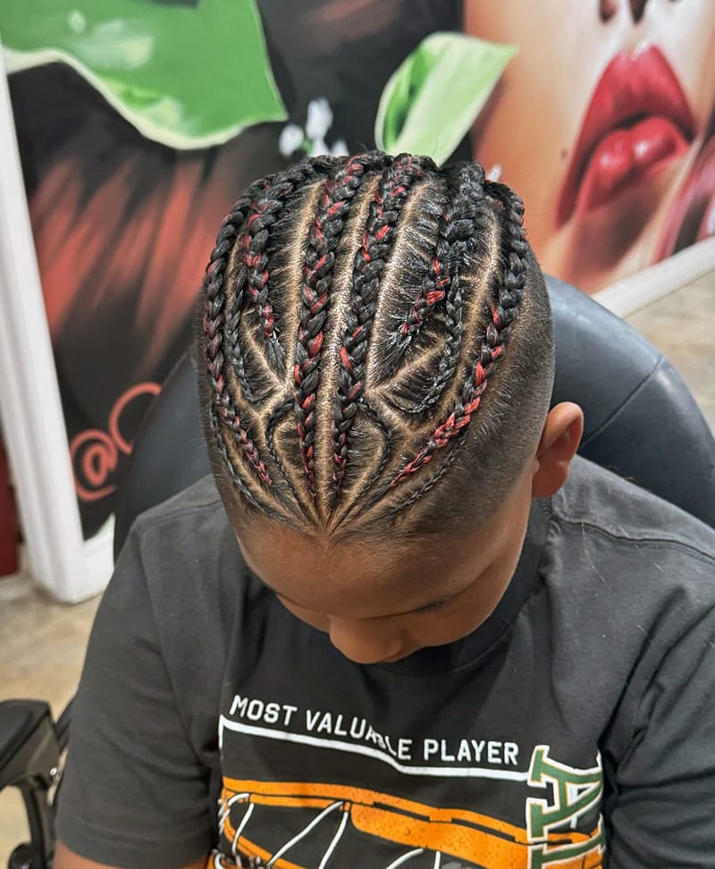 Red Highlighted Cornrows for Black men