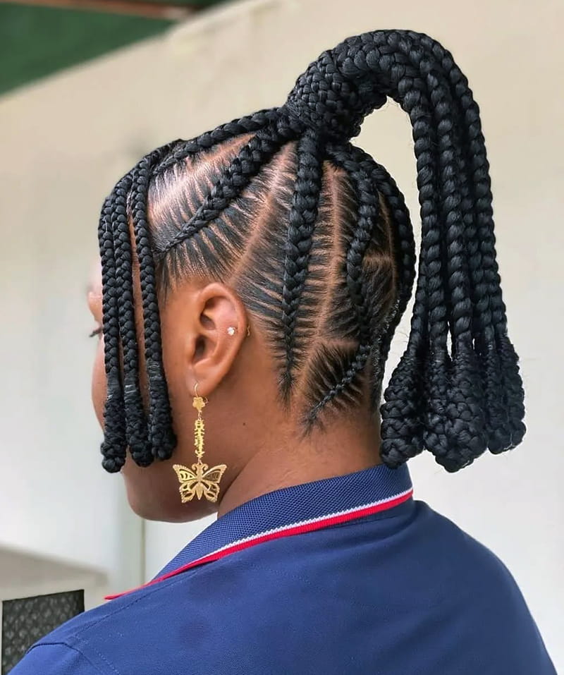 Short Braided Ponytail with Feed-Ins