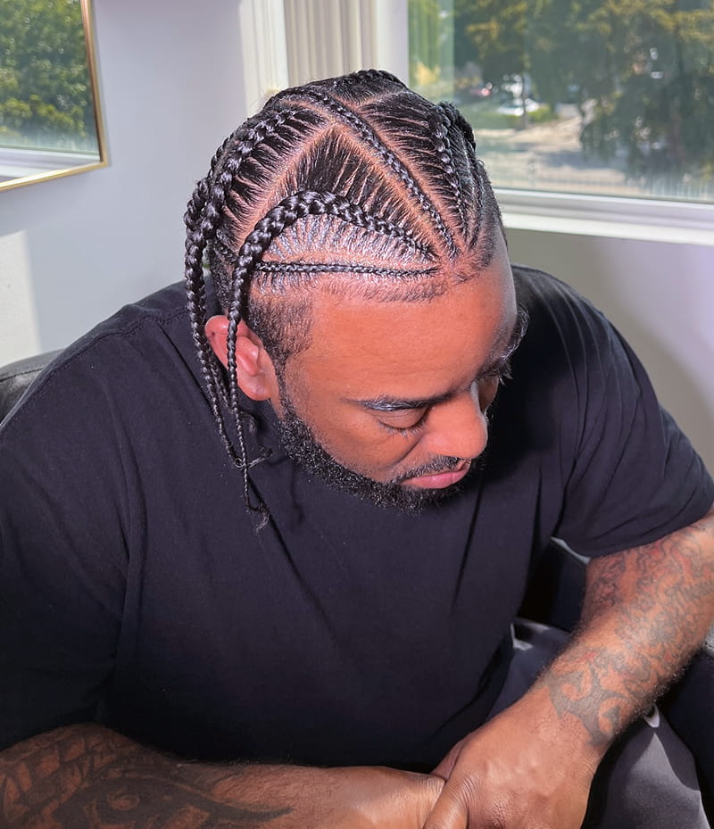 Side View of Side Cornrow Braids for Men