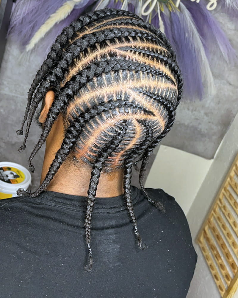 Staggered Pop Smoke Cornrows for Men Front View