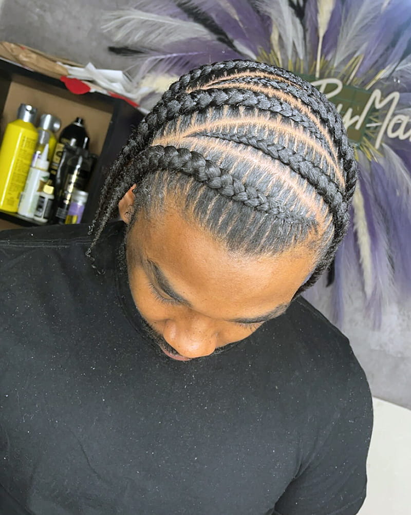 Staggered Pop Smoke Cornrows for Men Front View