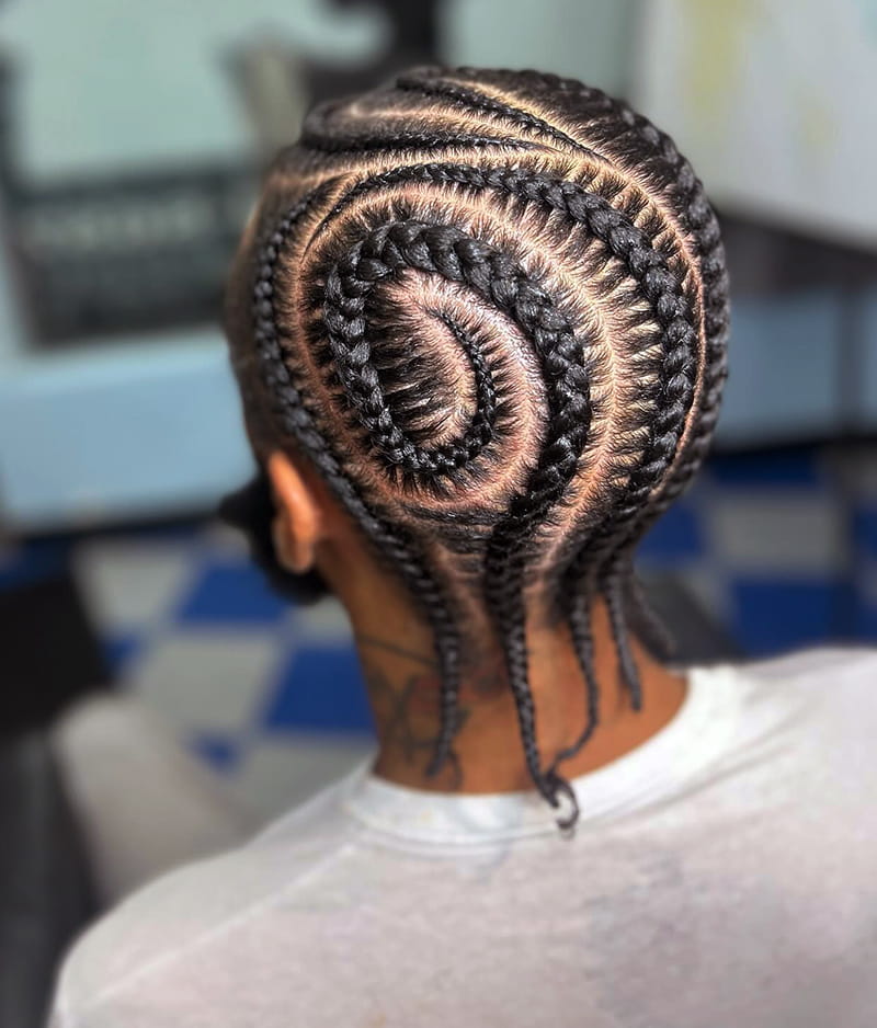 Swirl-Spiral Cornrows Braids for Men Back View
