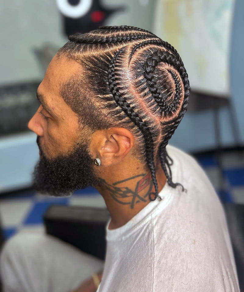 Swirl-Spiral Cornrows Braids for Men Side View