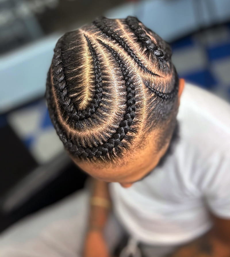 Swirl-Spiral Cornrows Braids for Men Top View