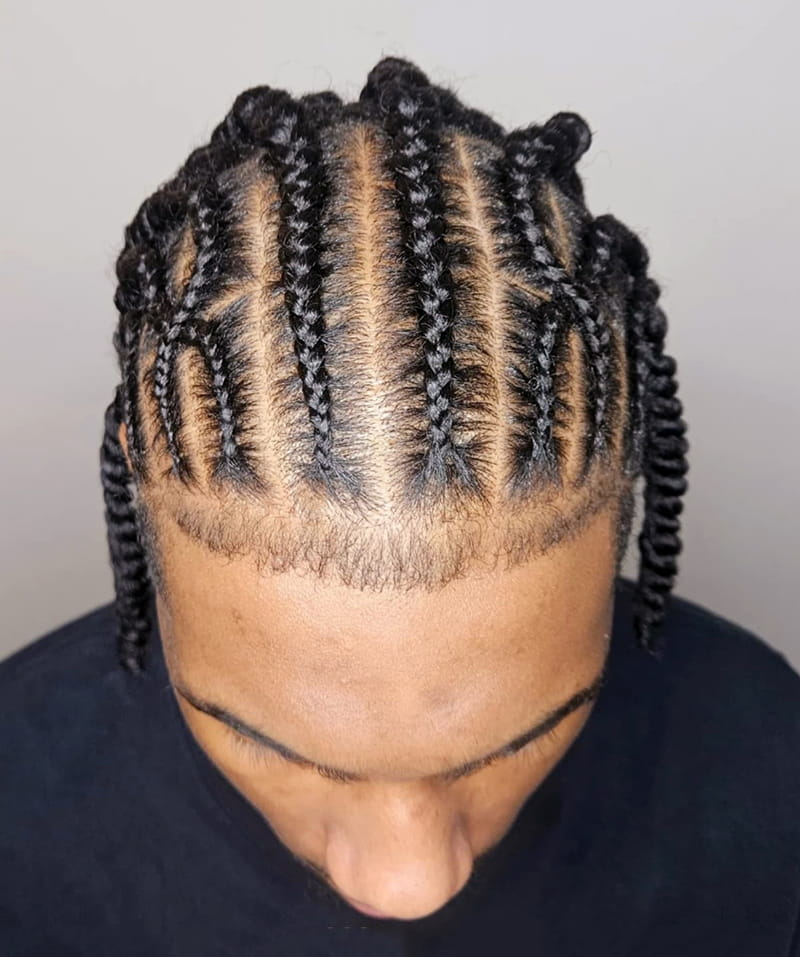 Two-Strand Feed-in Cornrows Front View