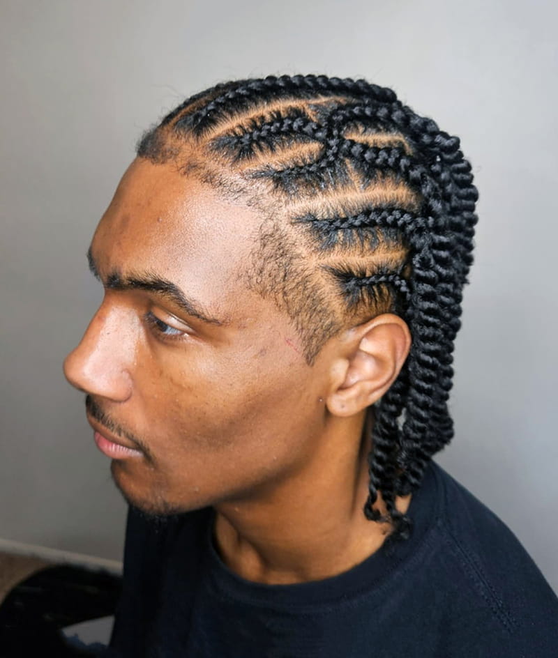 Two-Strand Feed-in Cornrows Side View