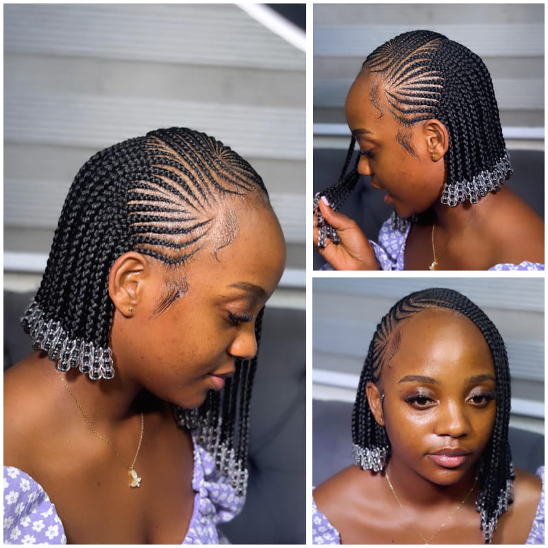 Asymmetrical Short Bob Braids with Beads