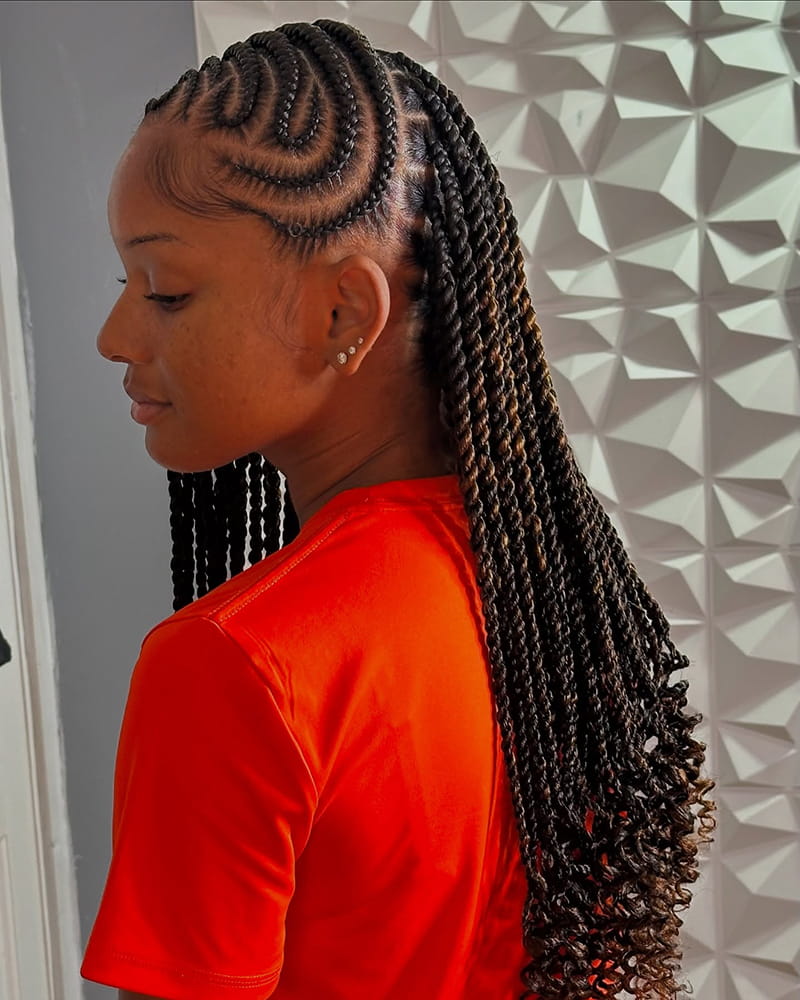 Back Length Cornrow Braids with Curly Edges