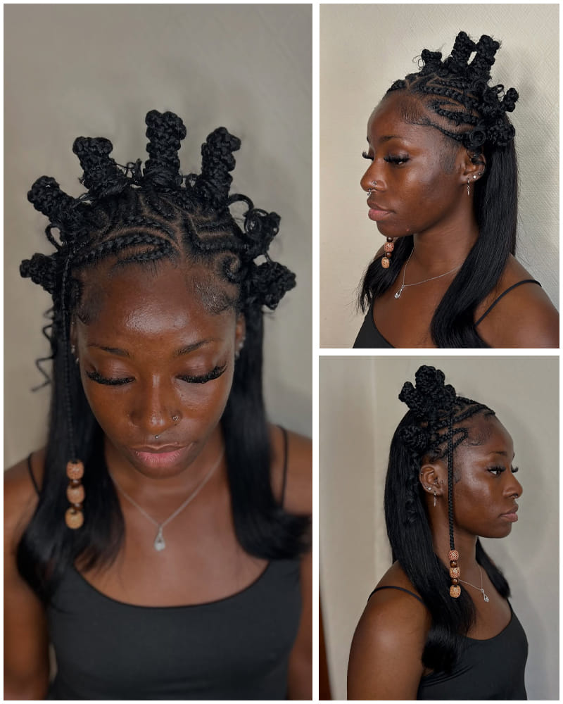 Bantu Knots with Braided Cornrows