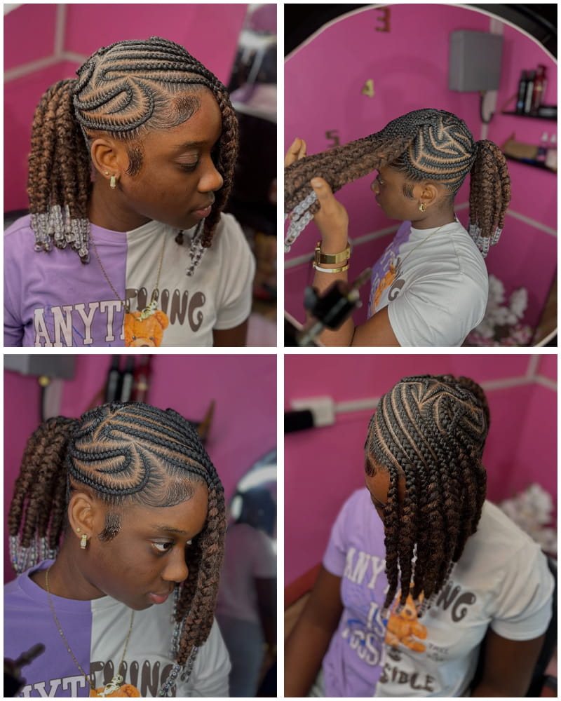 Beaded Cornrows with Braided Bangs