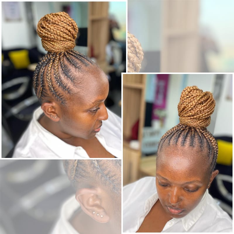 Blonde Cornrow Braids with Topknot