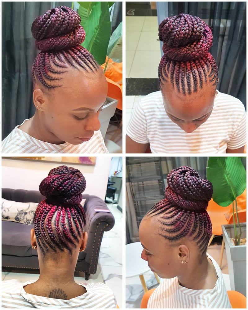 Burgundy Cornrrow Updo for Stylish Women