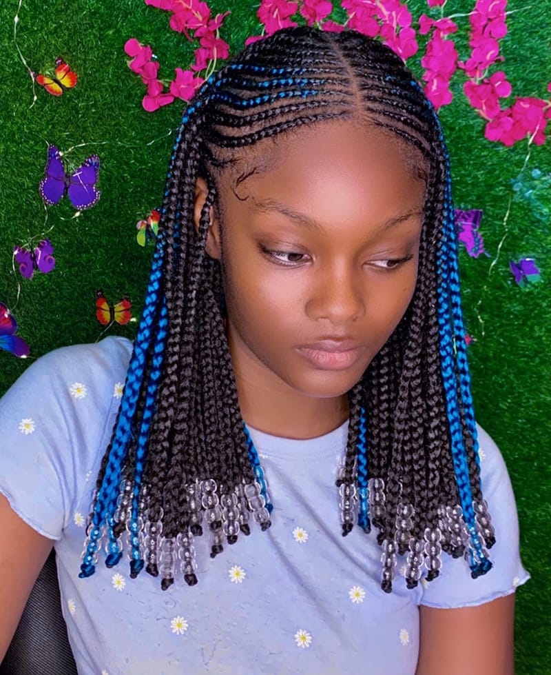 Center Part Fulani Cornrows with Glass Beads