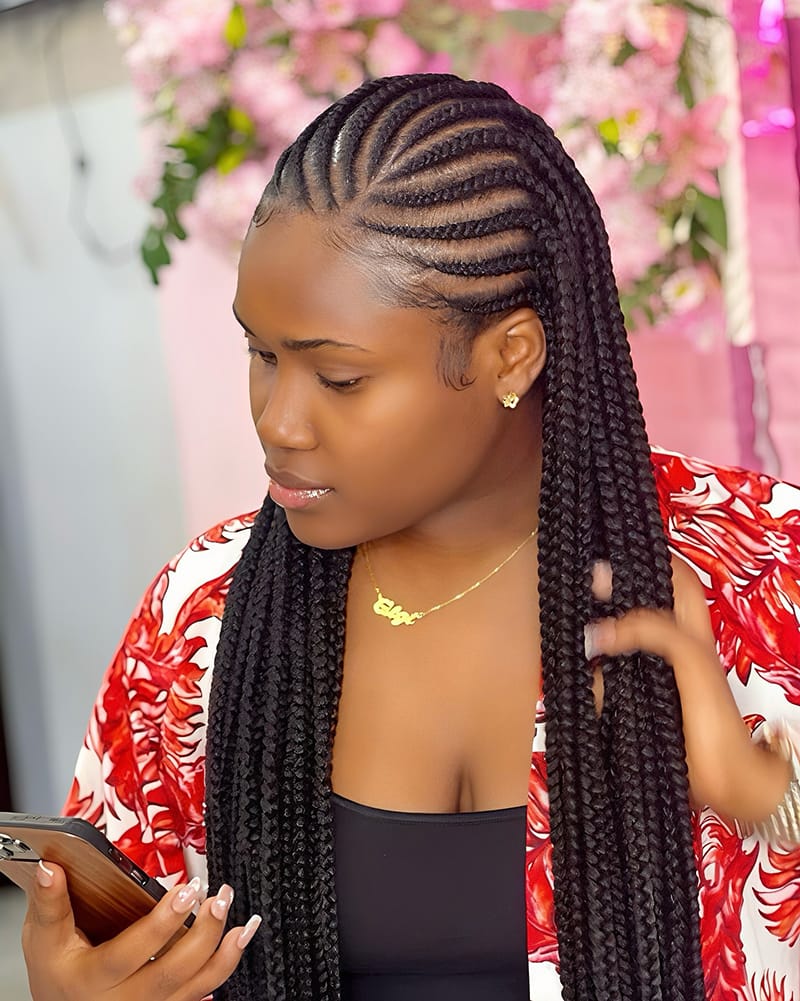 Classic Straight Back Cornrow Braids Hairstyle for Dark Women