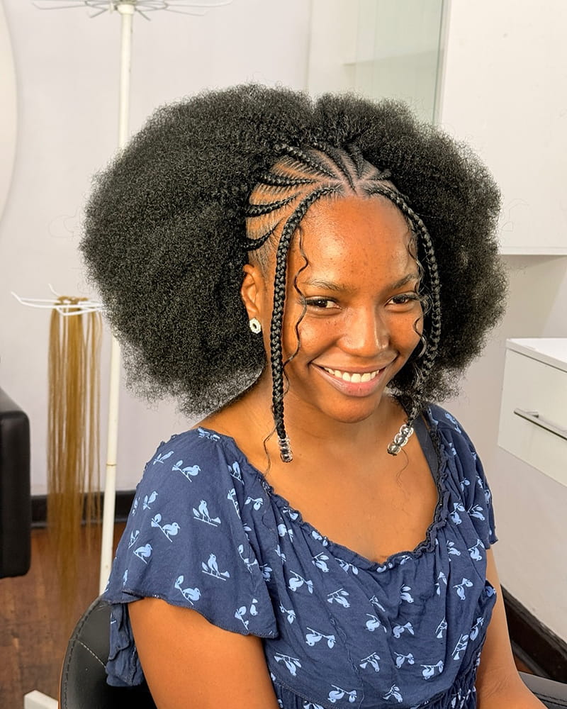Cornrow Bangs and Afro