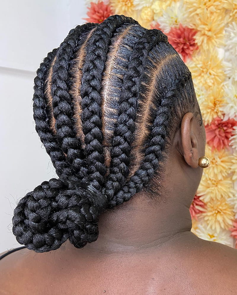 Cornrow Braided Low Bun for Black Women