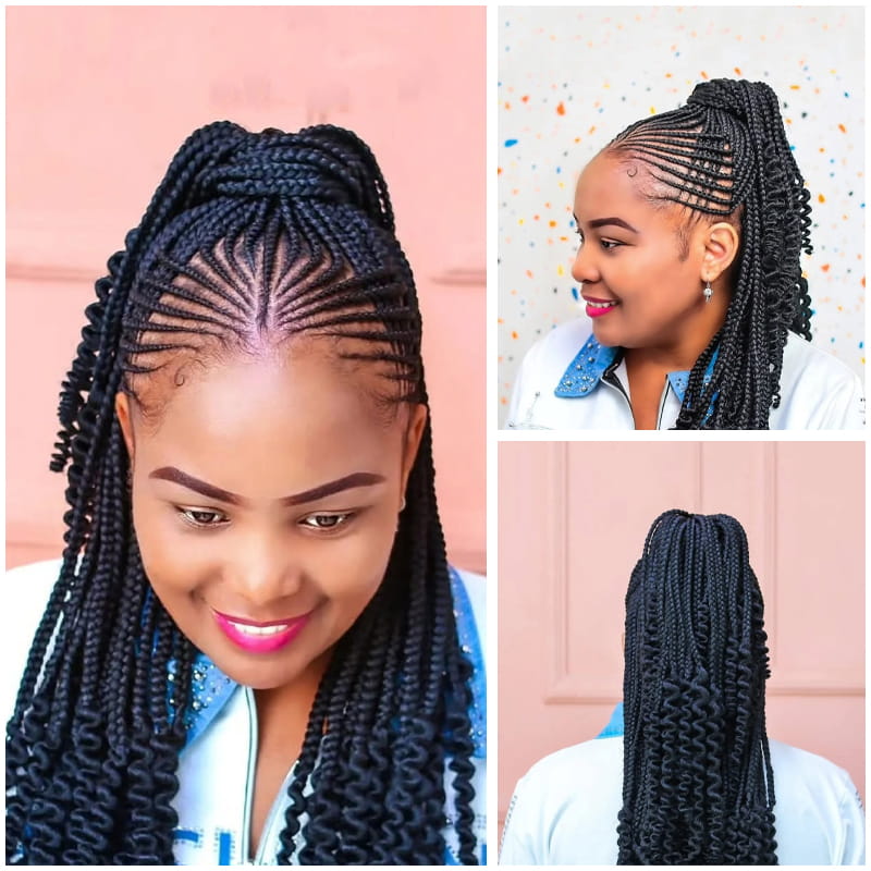 Cornrow Half Ponytail Hairstyle Idea for Stylish Dark Women