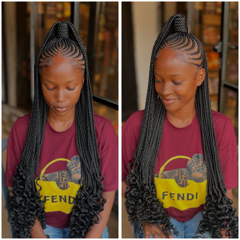Cornrow Half Ponytail with Curly Edges