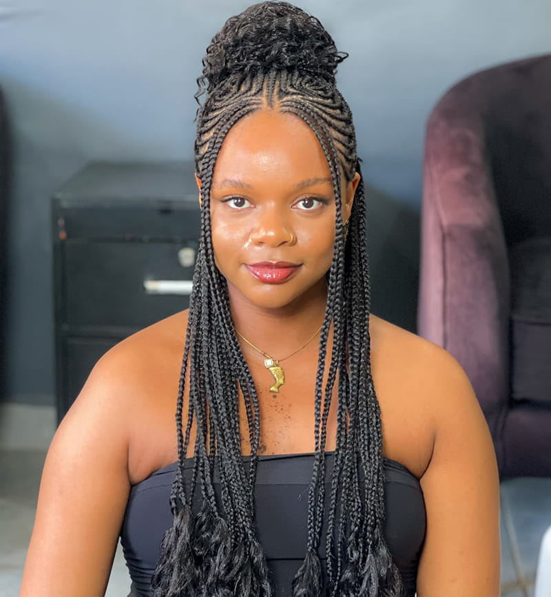 Cornrow Half Updo with Curls (Front View)
