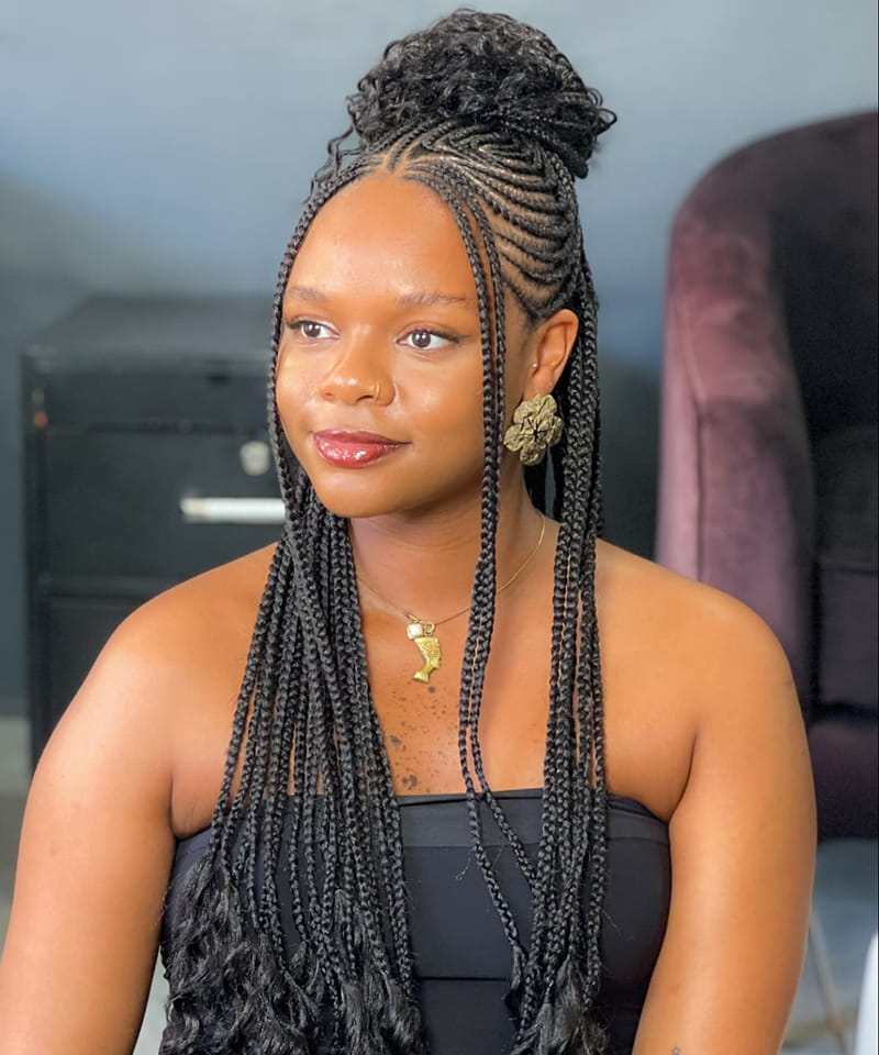 Cornrow Half Updo with Curls (Left Side View)