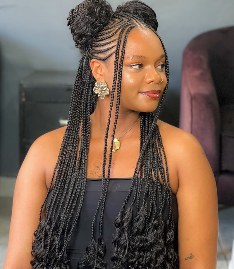 Cornrow Half Updo with Curls (Side View)