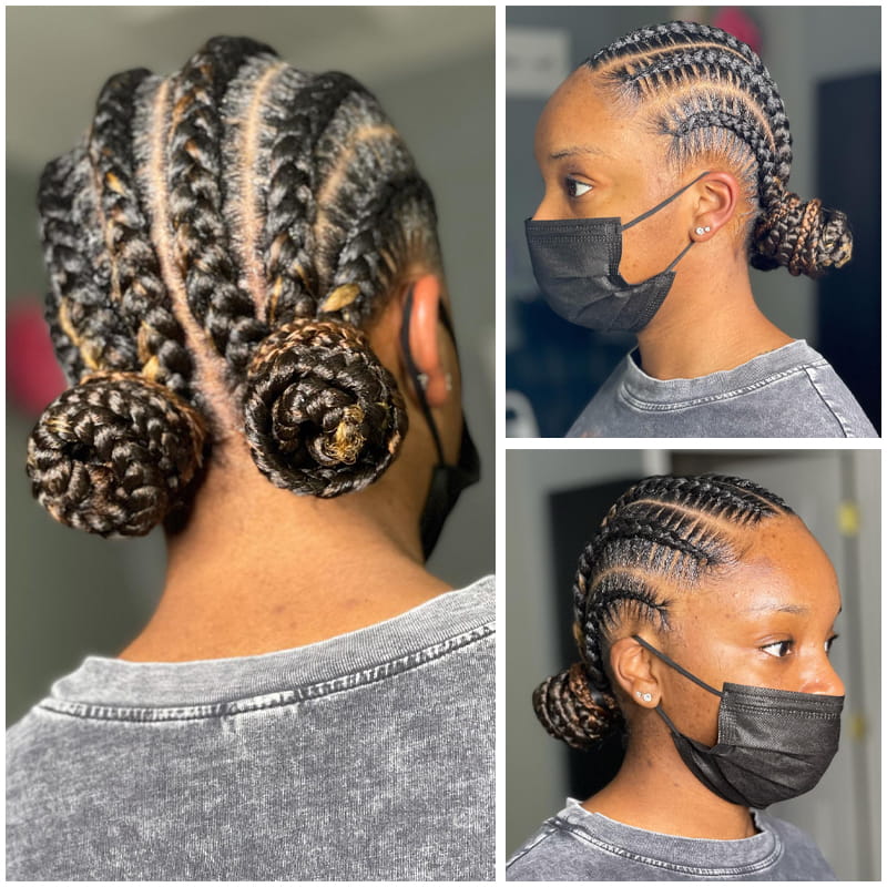 Cornrow Double Buns for Black Women