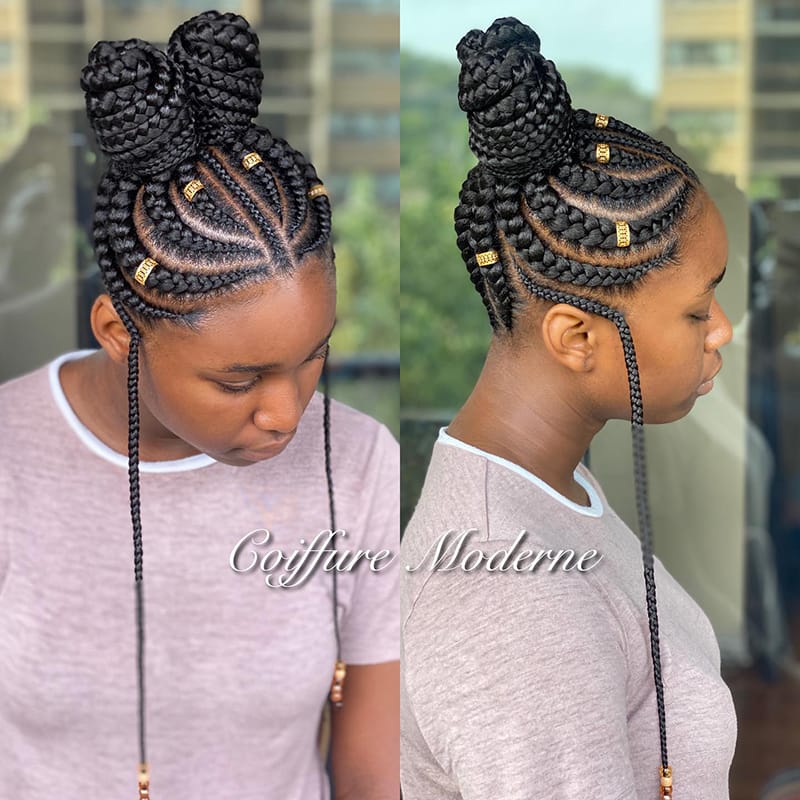 Cornrow Space Buns with Beads